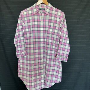 Lauren Ralph Lauren purple plaid long sleeve button front pajama sleep shirt S